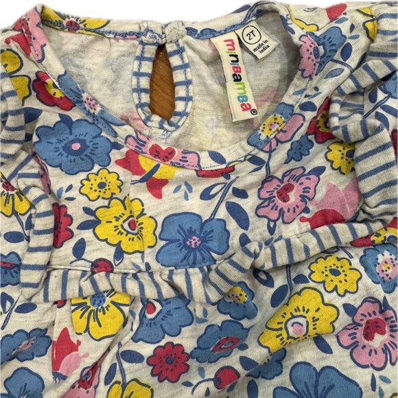 Minibamba 2T Blue Floral Sleeveless Top w/ Blue Polka Dot Ruffle Shorts - Picture 2 of 3